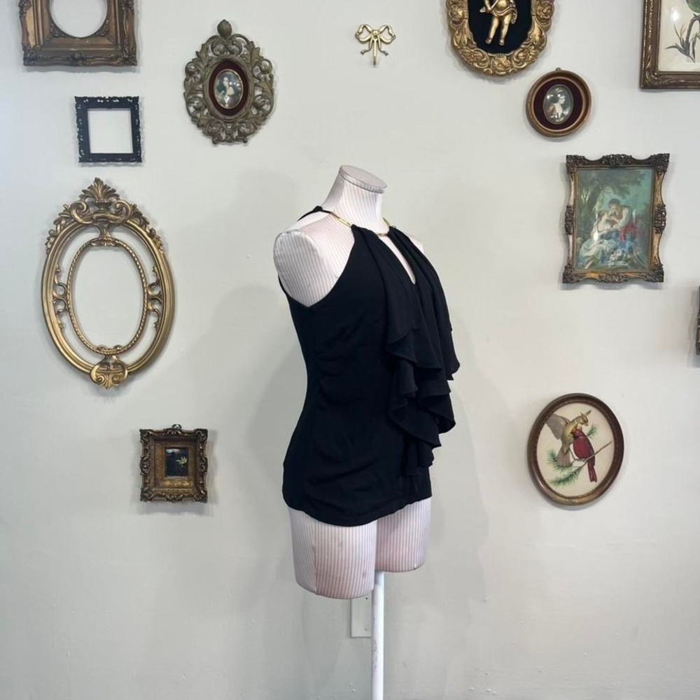 vintage Cache Black Halter Ruffle Top – Size Small - Picture 2 of 6